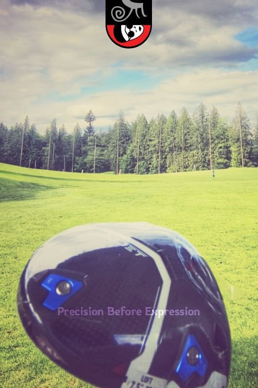 Golf course with a number one driver head, emphasizing precision and intent before action